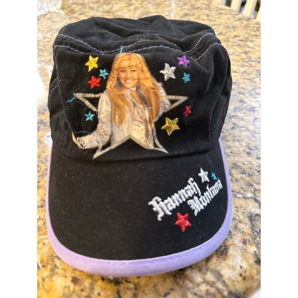 Disney Hannah Montana‎ Girls Cadet Hat Black Purple Star Graphic Miley Cyrus Y2K